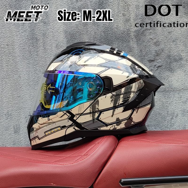 Dual Visor Motorcycle Racing Helmet - Casco da moto integrale unisex, con